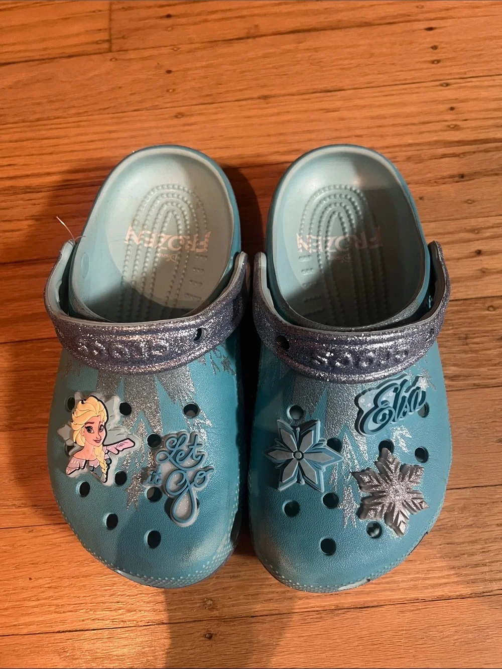 CROCS Kids Aqua Elsa Glitter Strap Clogs